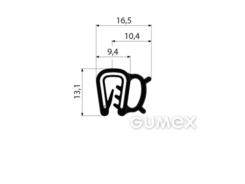 Profil U-PIRELI mit Metallverstärkung mit Seitendichtung A2506, 60°ShA, U-EPDM, Bauch-EPDM, schwarz, 